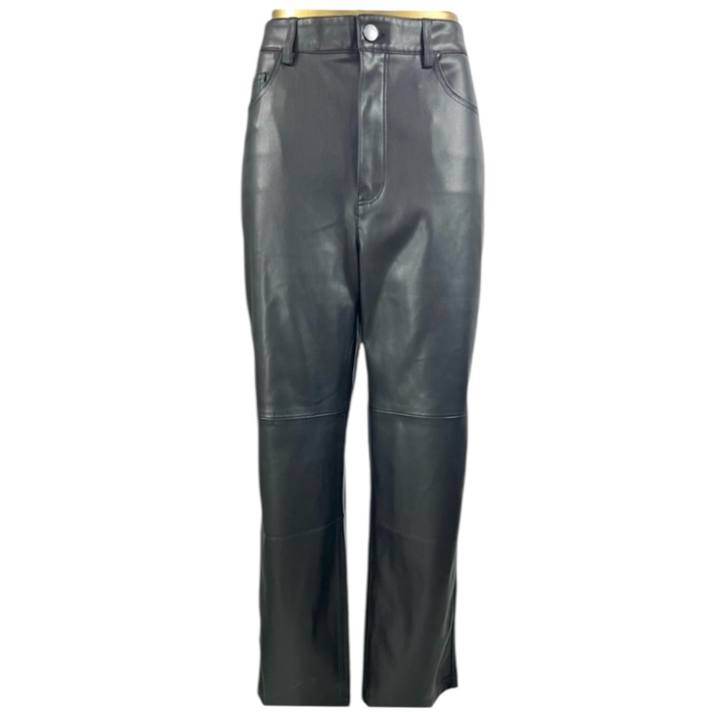 MNG by Mango Black Faux Leather Pants, Women’s Straight Leg Size 8